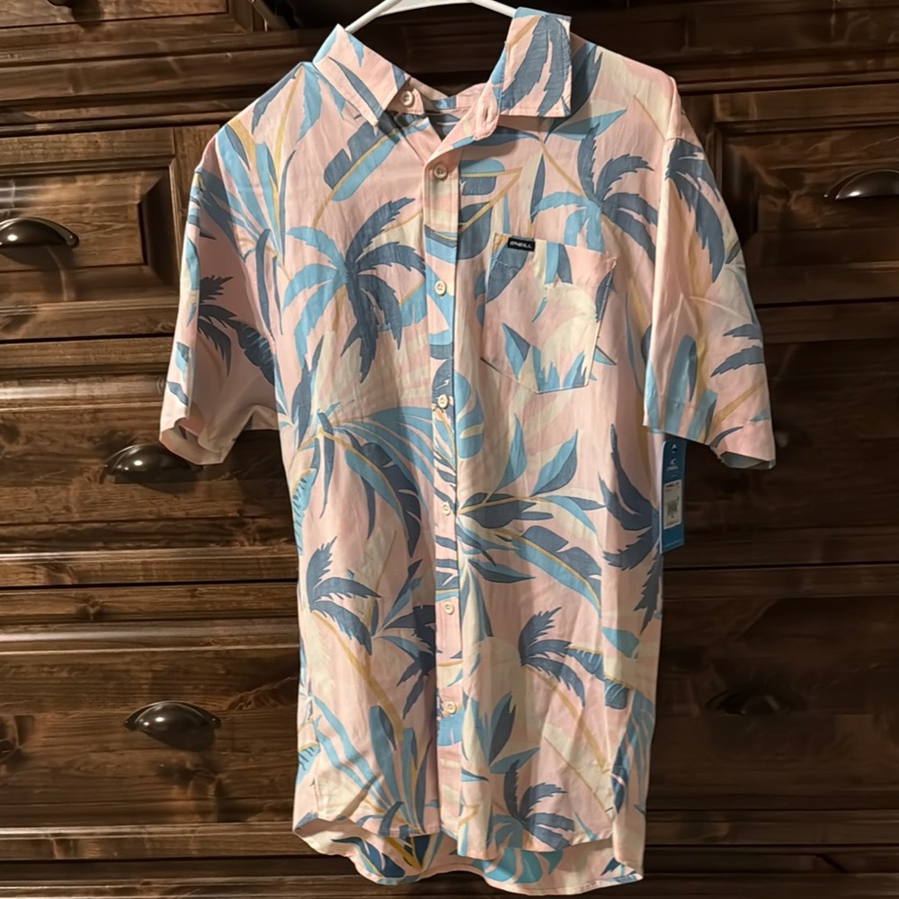 O'Neill Pink and Blue Casual Button Down Shirt